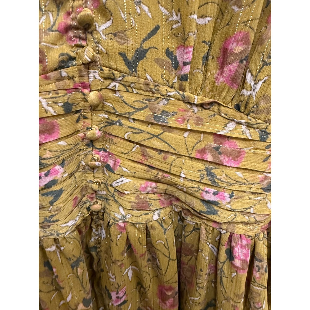 House of Harlow 1960 Mustard Yellow Floral Metallic Lurex Mini Dress Womens M - Picture 5 of 16